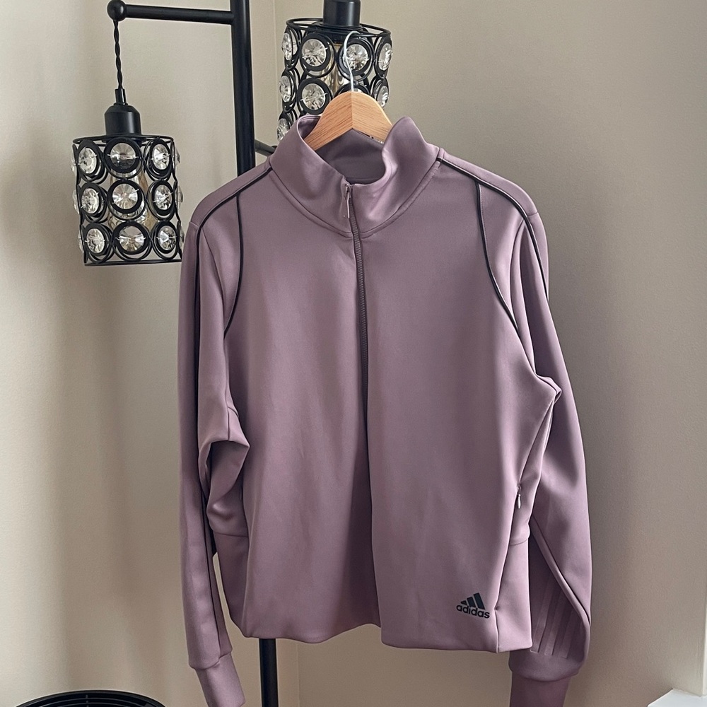 Adidas Mauve Zip-Front Athletic Track Jacket